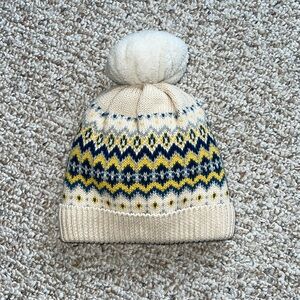 GAP Cream and Blue Knit Pom-Pom Beanie